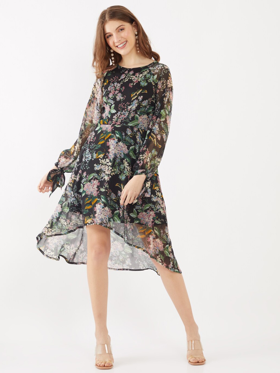 

Zink London Black Floral Midi Dress