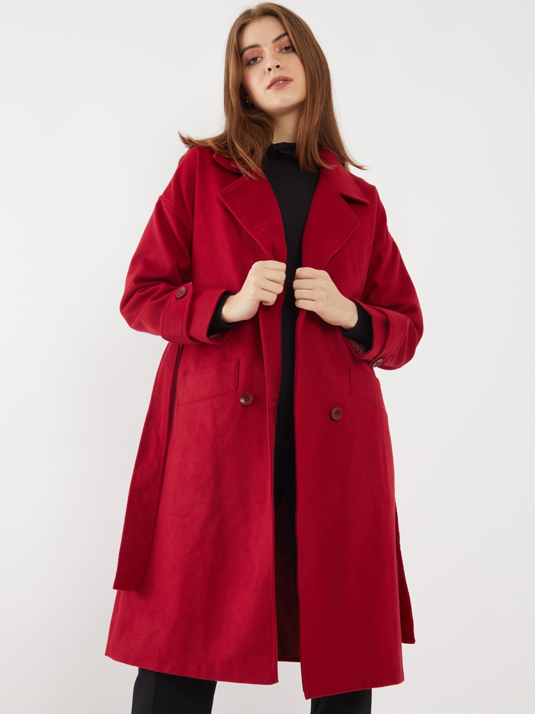 

Zink London Women Red Solid Trench Coat