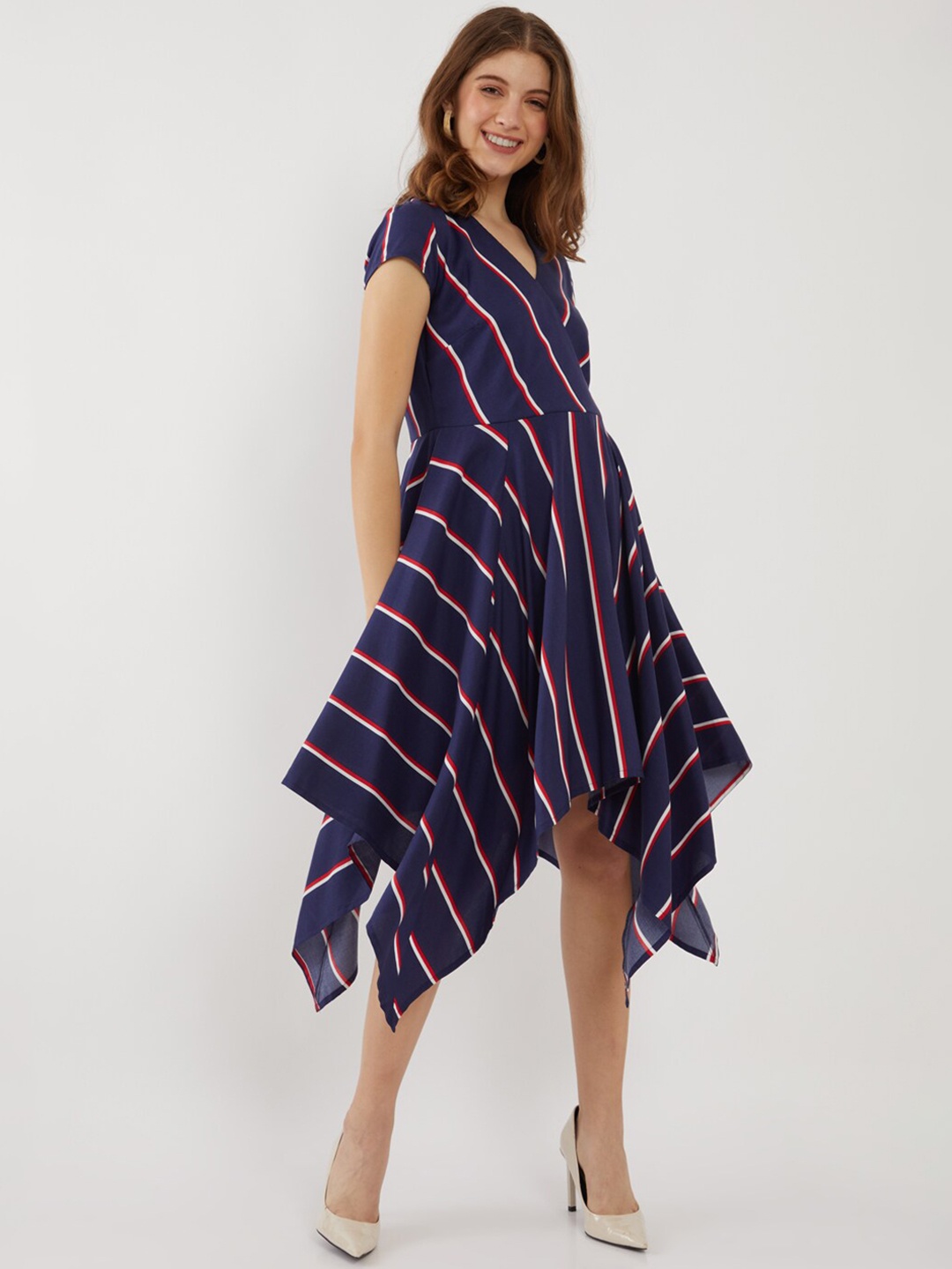 

Zink London Blue & Red Striped Midi Dress