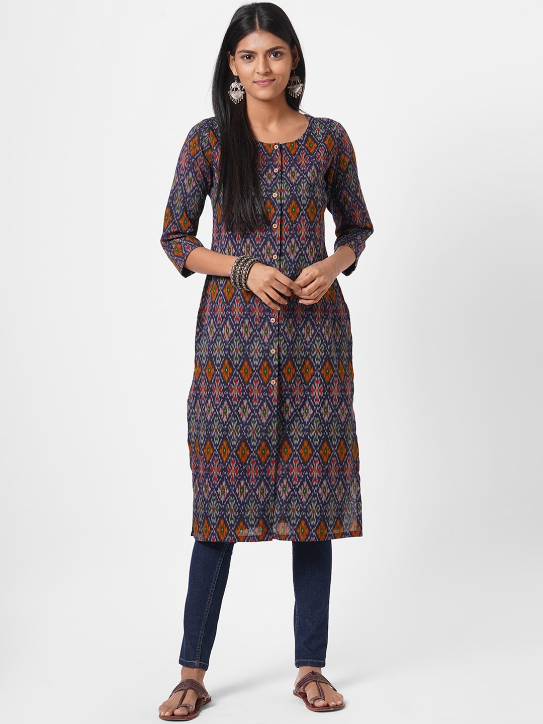 

KAMI KUBI Woman Blue Ikat Printed Kurta