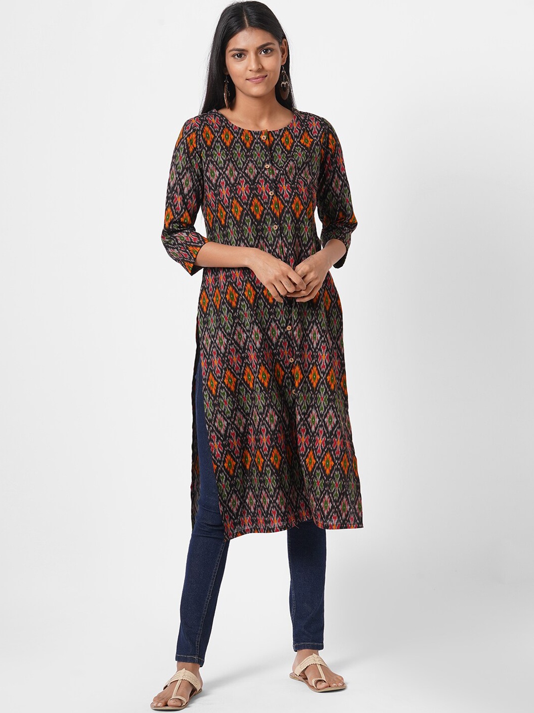 

KAMI KUBI Women Black Printed Cotton Kurta