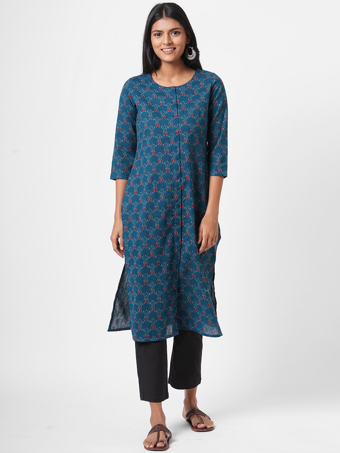 

KAMI KUBI Women Blue Ikat Printed Cotton Kurta