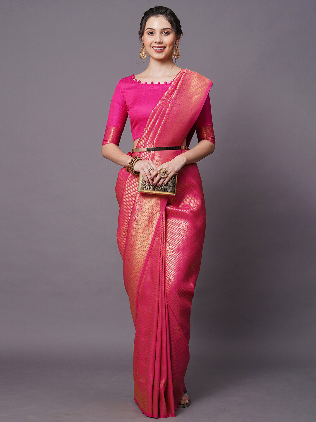 

Mitera Women Pink Woven Design Silk Blend Saree