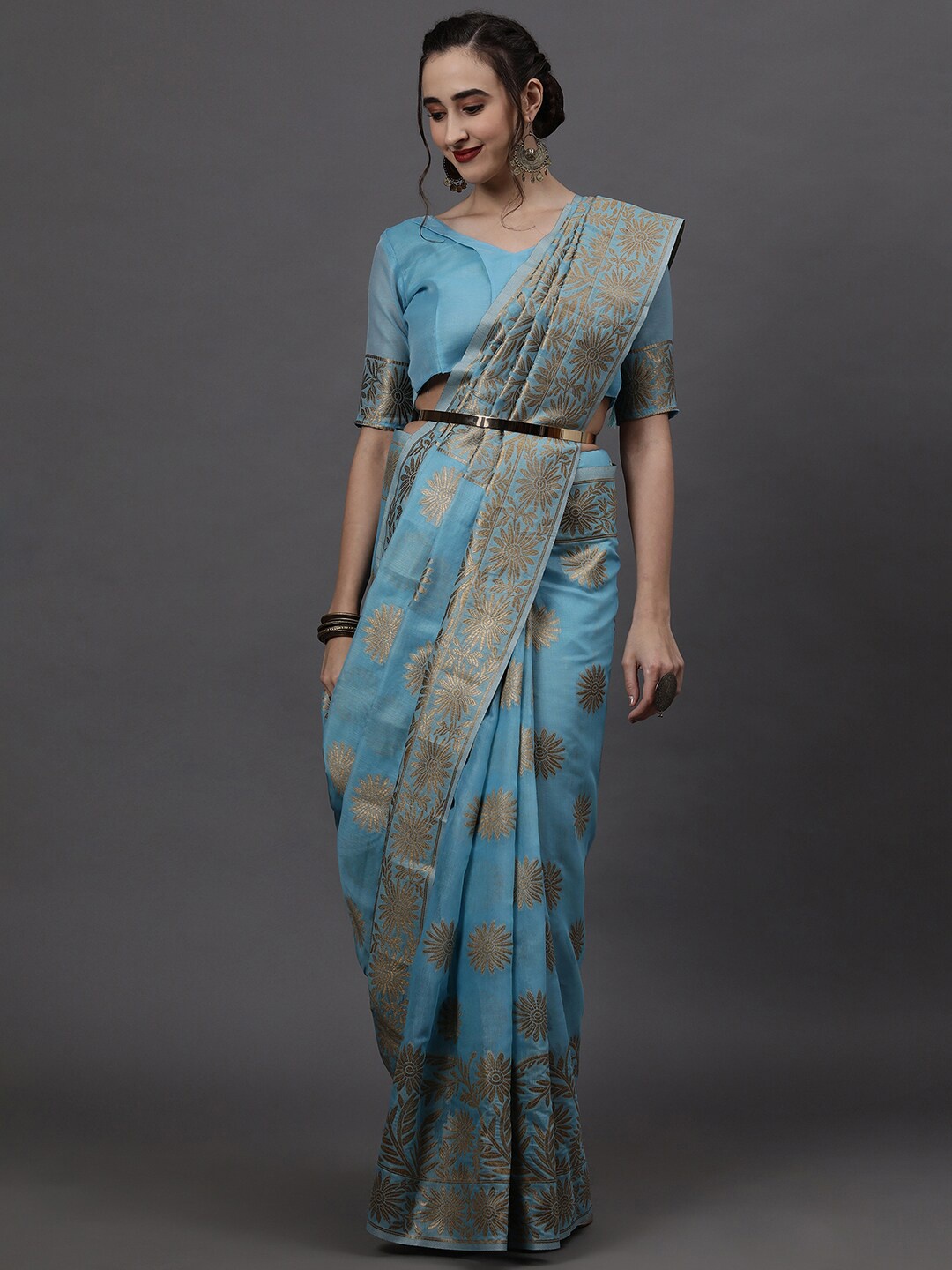 

Mitera Women Blue Woven Design Cotton Blend Saree