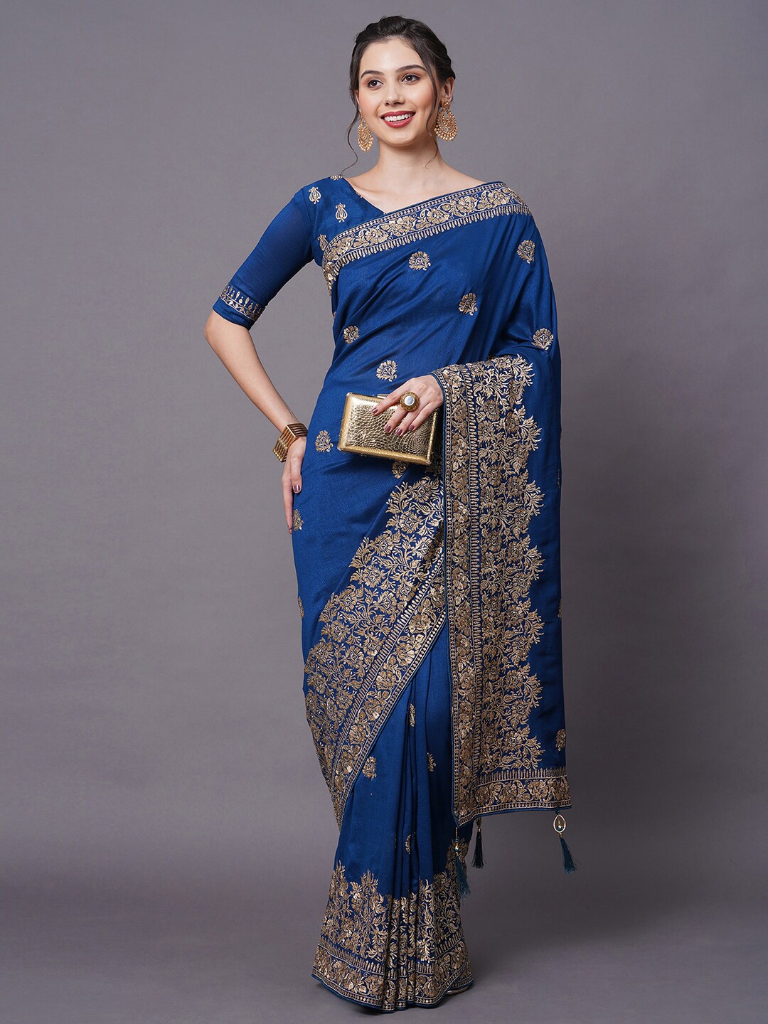 

Mitera Blue Ethnic Motifs Silk Blend Saree