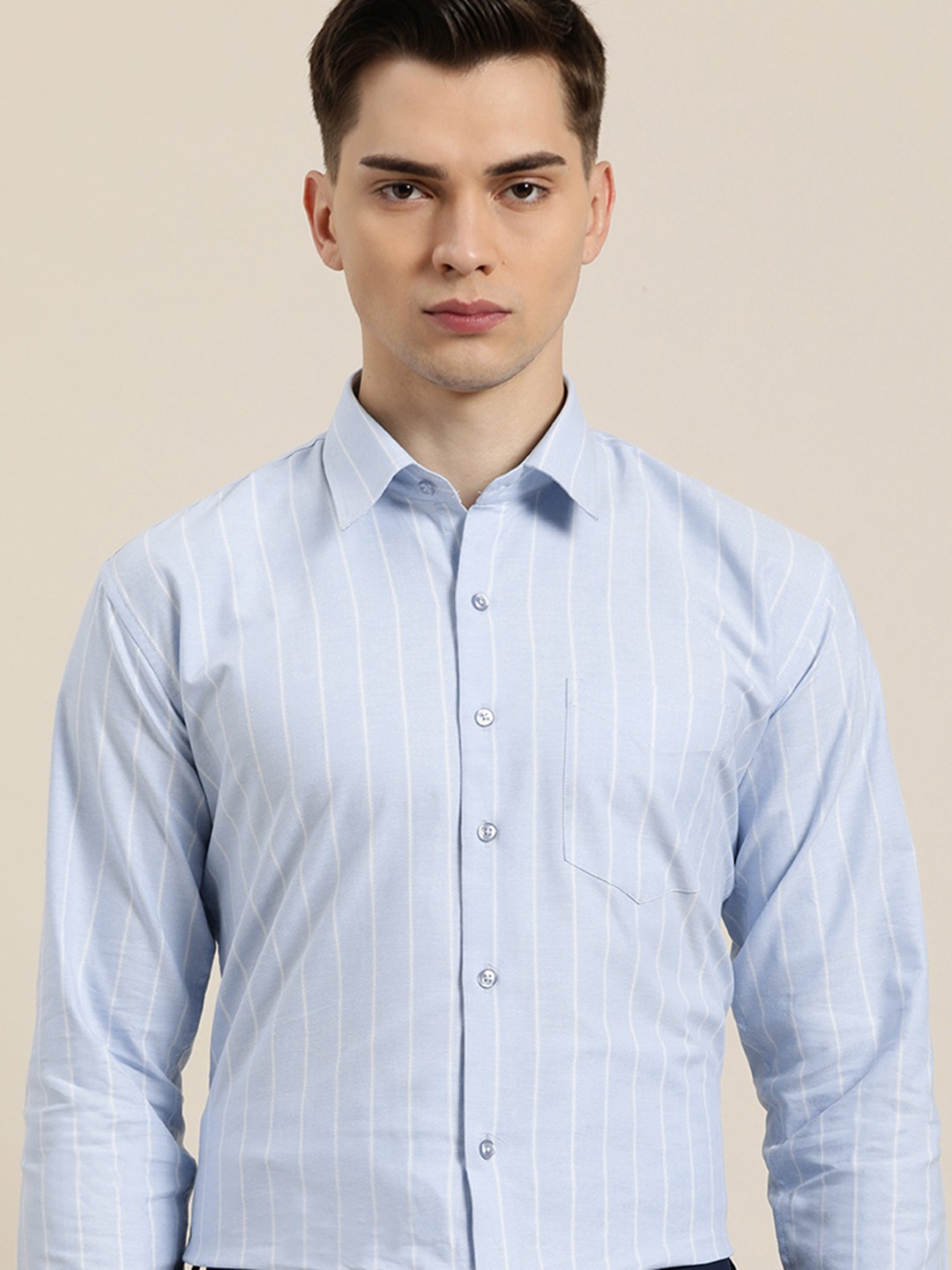 

Hancock Men Blue & Wash Pure Cotton Slim Fit Striped Formal Shirt