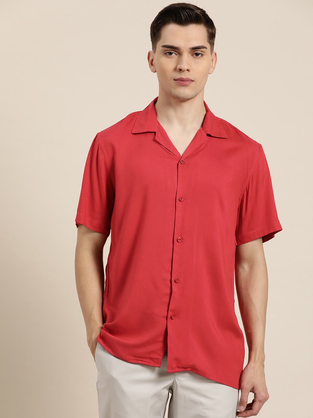 

Hancock Men Red Solid Casual Shirt