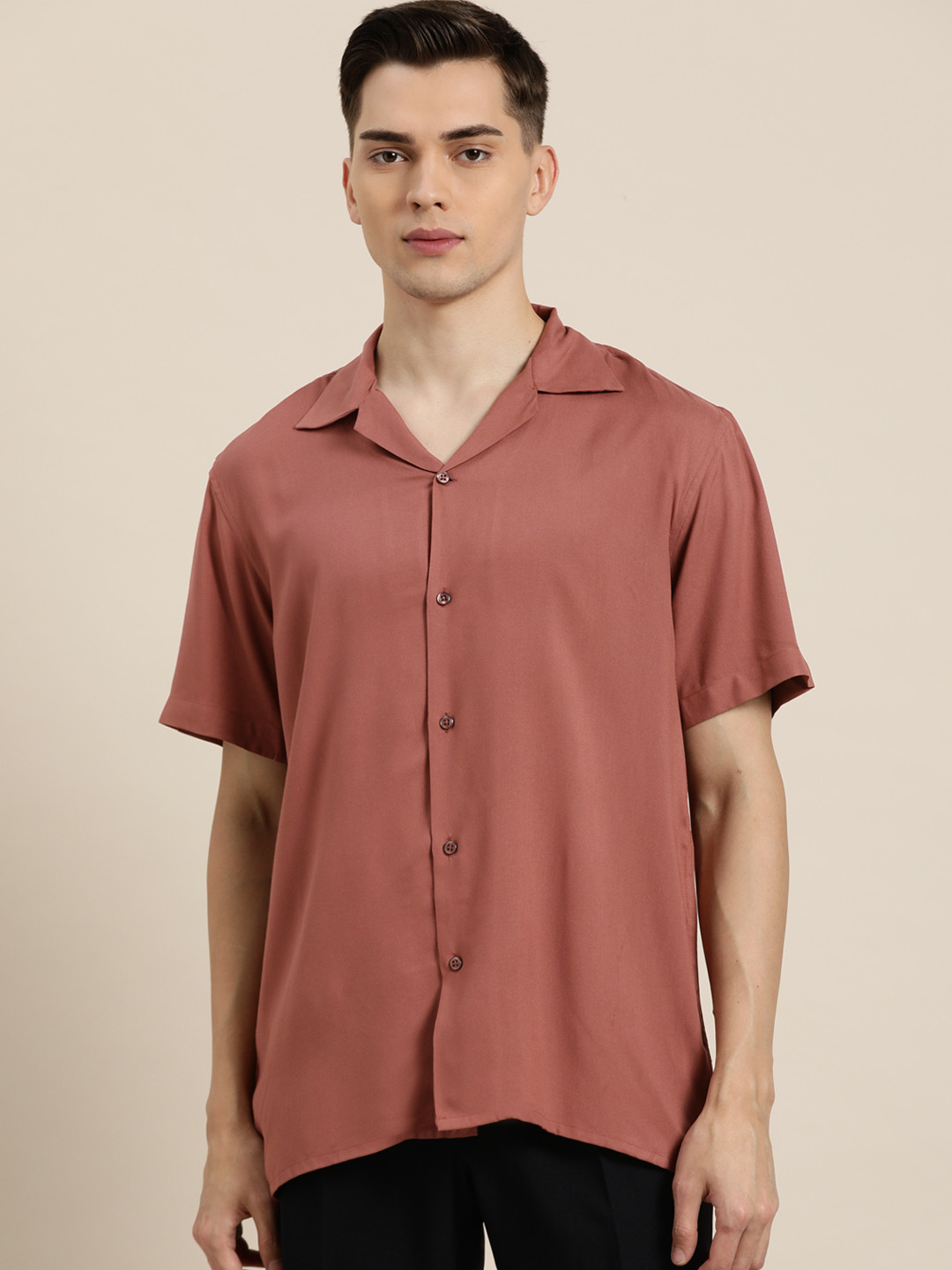 

Hancock Men Rust Red Solid Casual Shirt