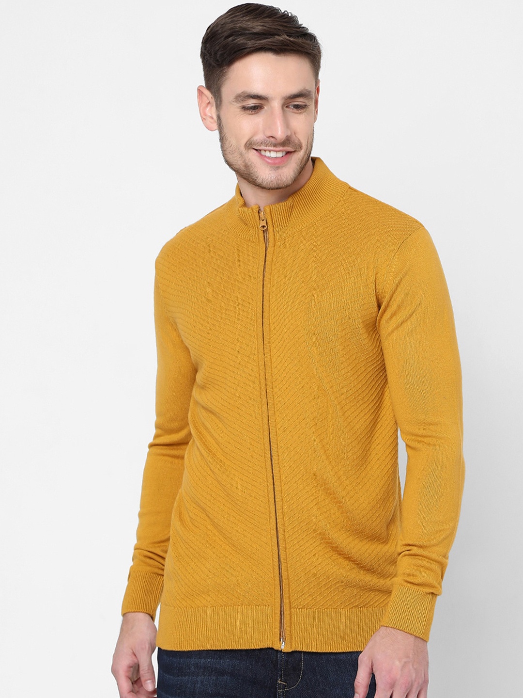 

Mufti Men Mustard Cotton Front Open Sweater
