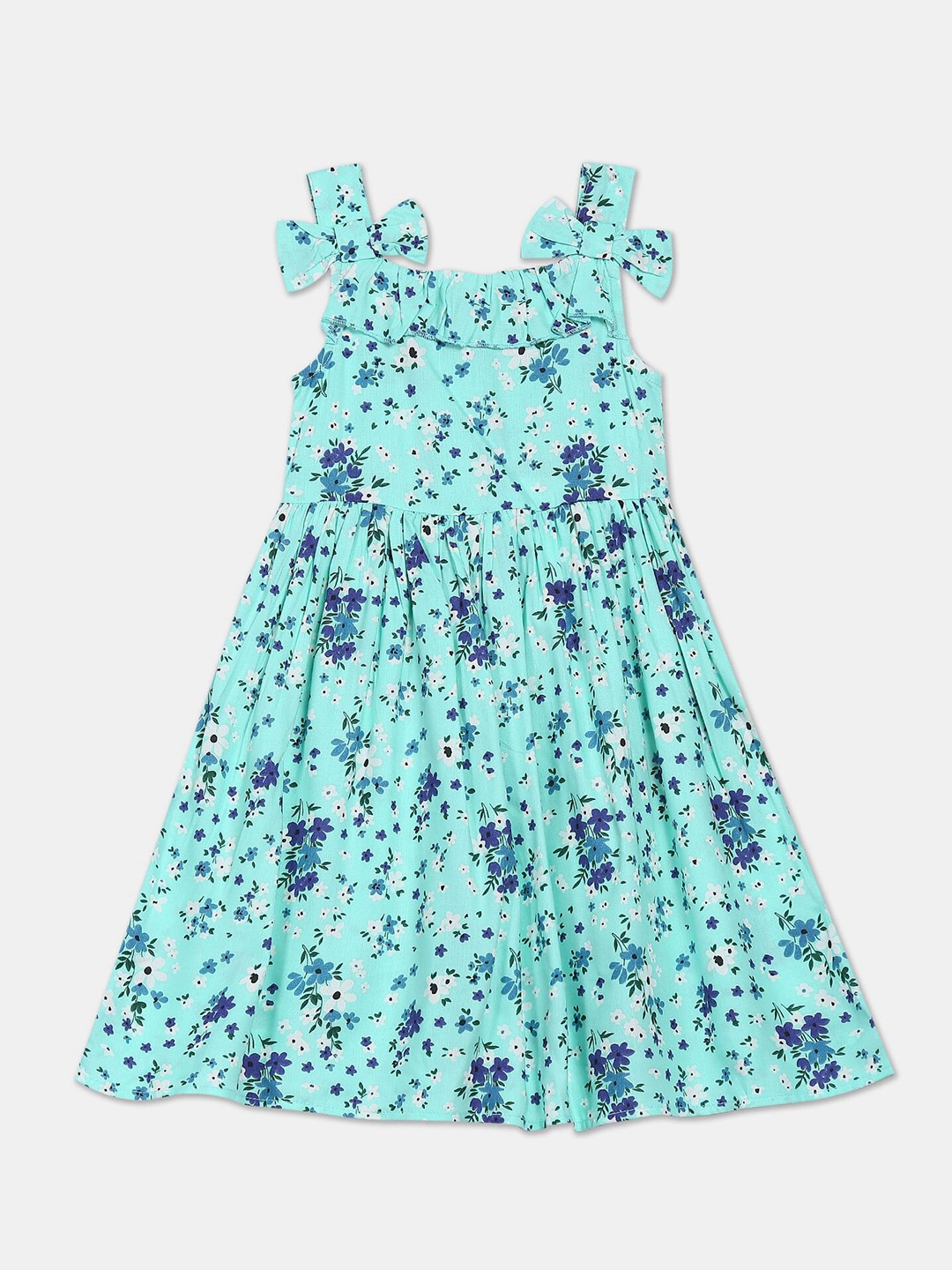 

Cherokee Turquoise Blue & Off White Floral Dress