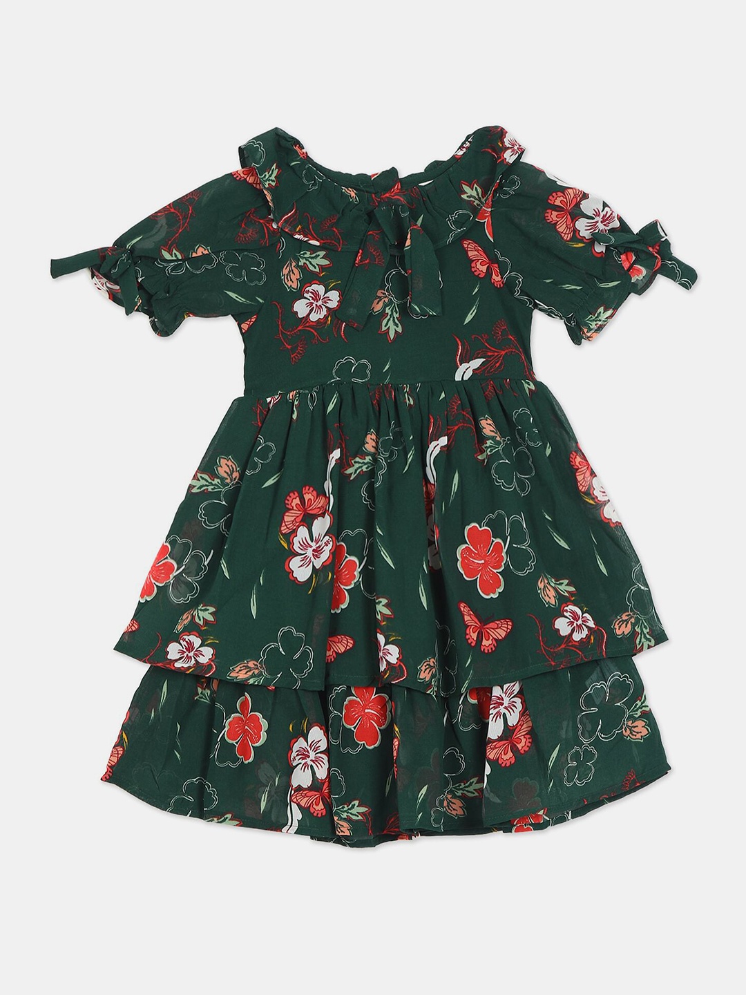 

Cherokee Girls Green Ruffled Floral Printed Dress