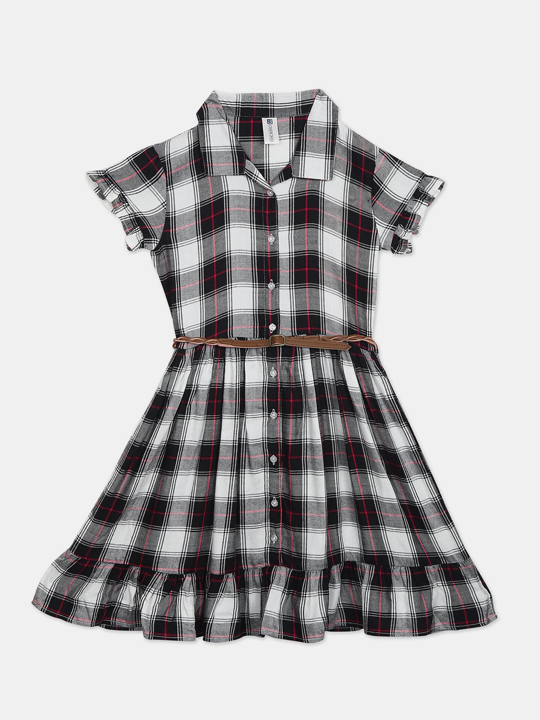 

Cherokee White & Black Checked Cotton Blend Shirt Dress