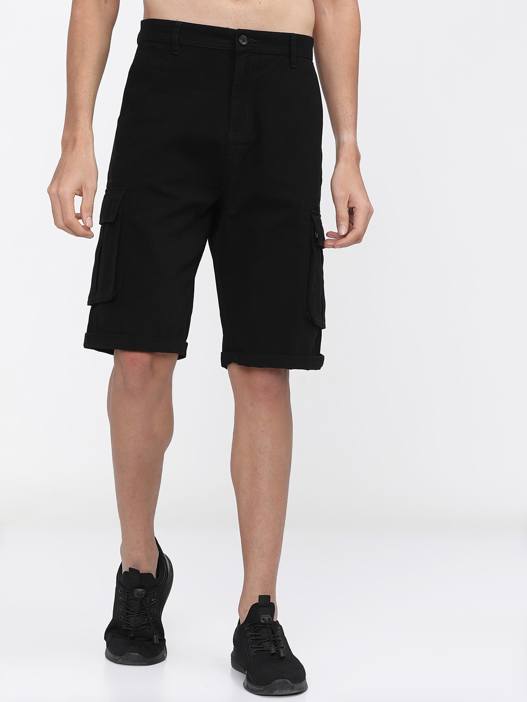 

HIGHLANDER Men Black Slim Fit Cargo Shorts
