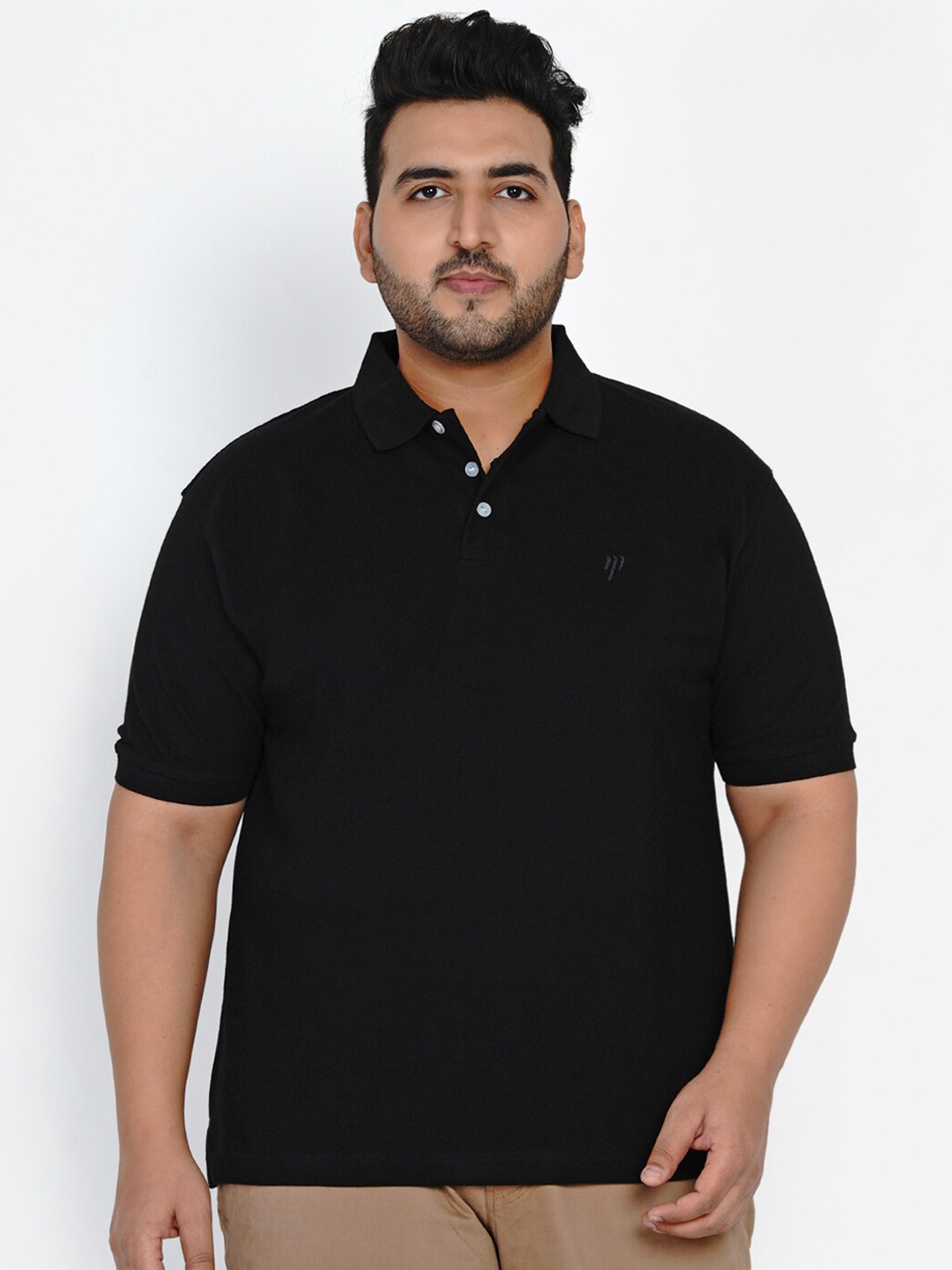 

Santonio Men Black Polo Collar Pockets T-shirt