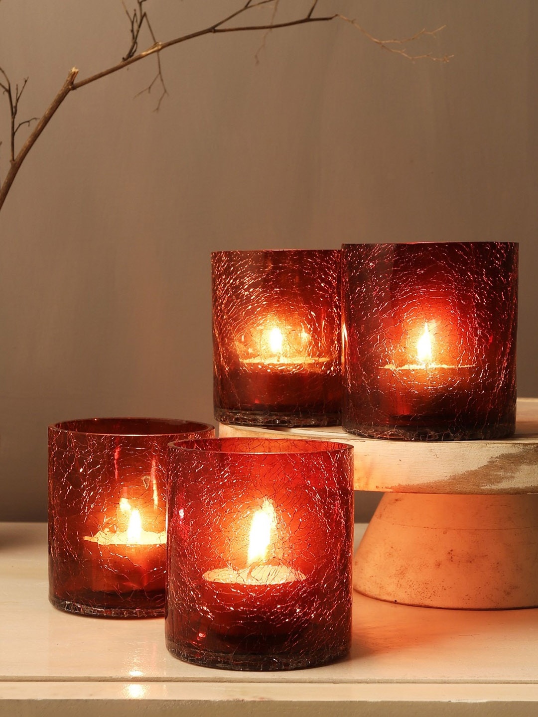 

The Decor Mart Unisex Red Pack Of 4 Glass Tealight Candle Holder With Tea Light Candle