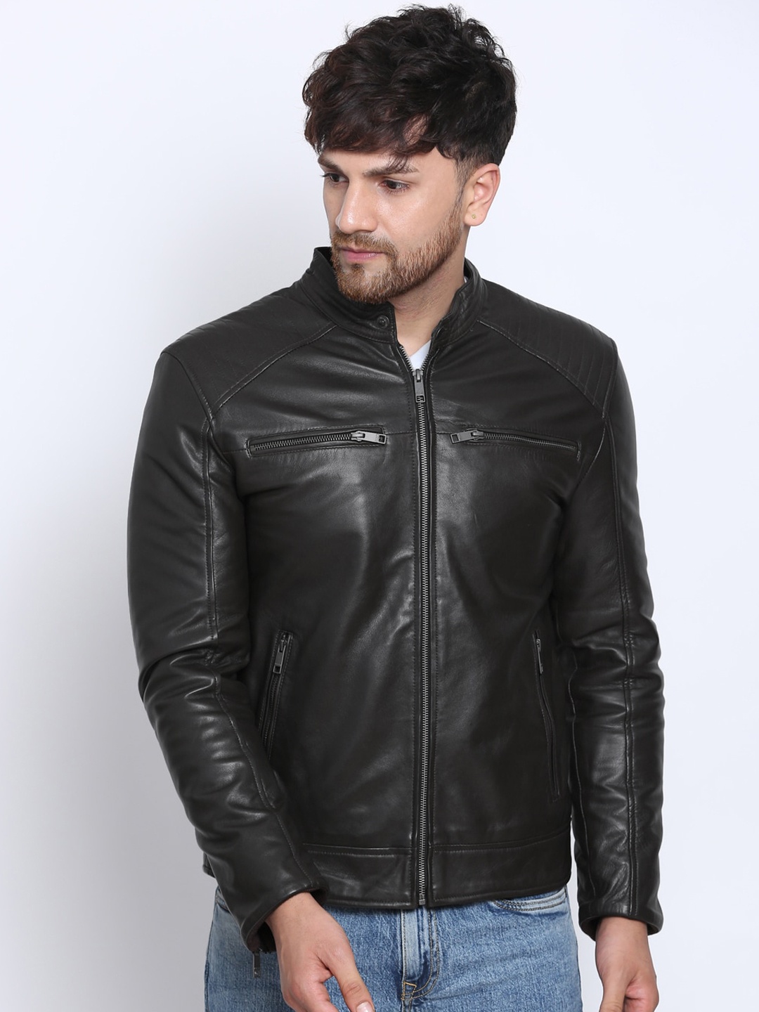 

Justanned Men Black Camouflage Leather Lightweight Outdoor Leather Jacket