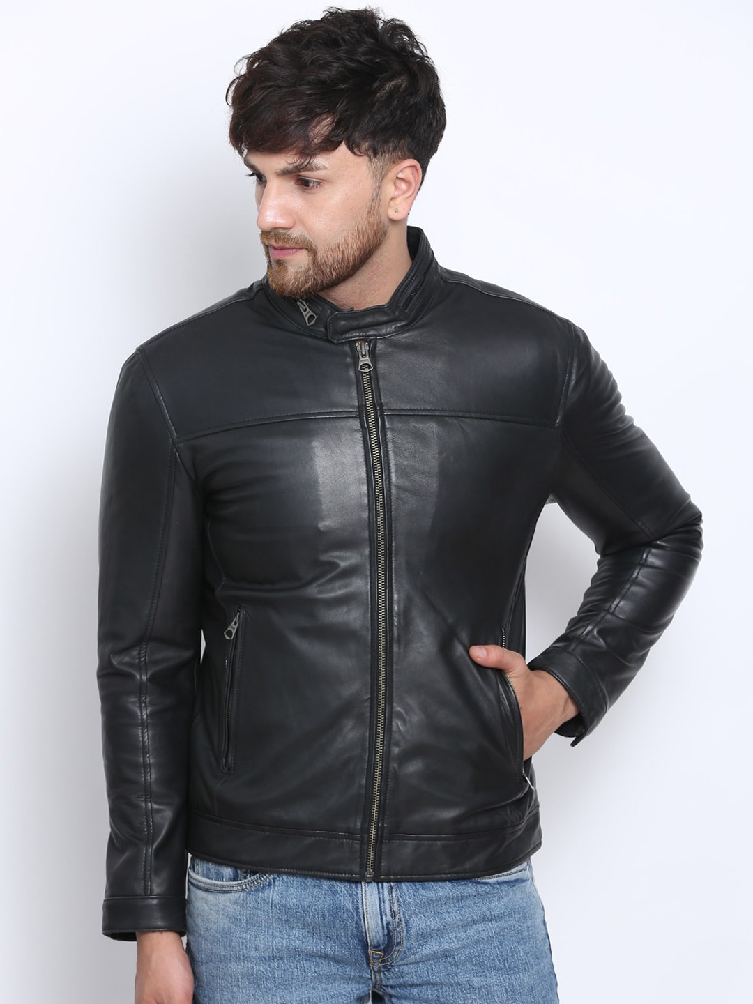 

Justanned Men Black Leather Lightweight Outdoor Biker Jacket