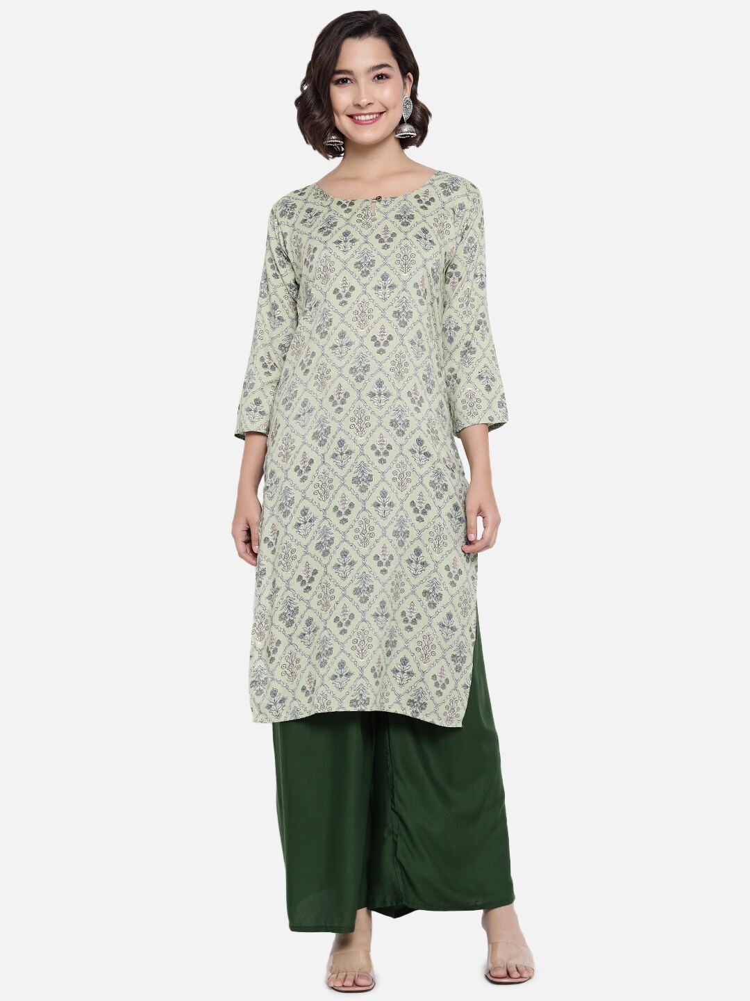 

GRACIT Women Grey Floral Printed Kurta with Palazzos