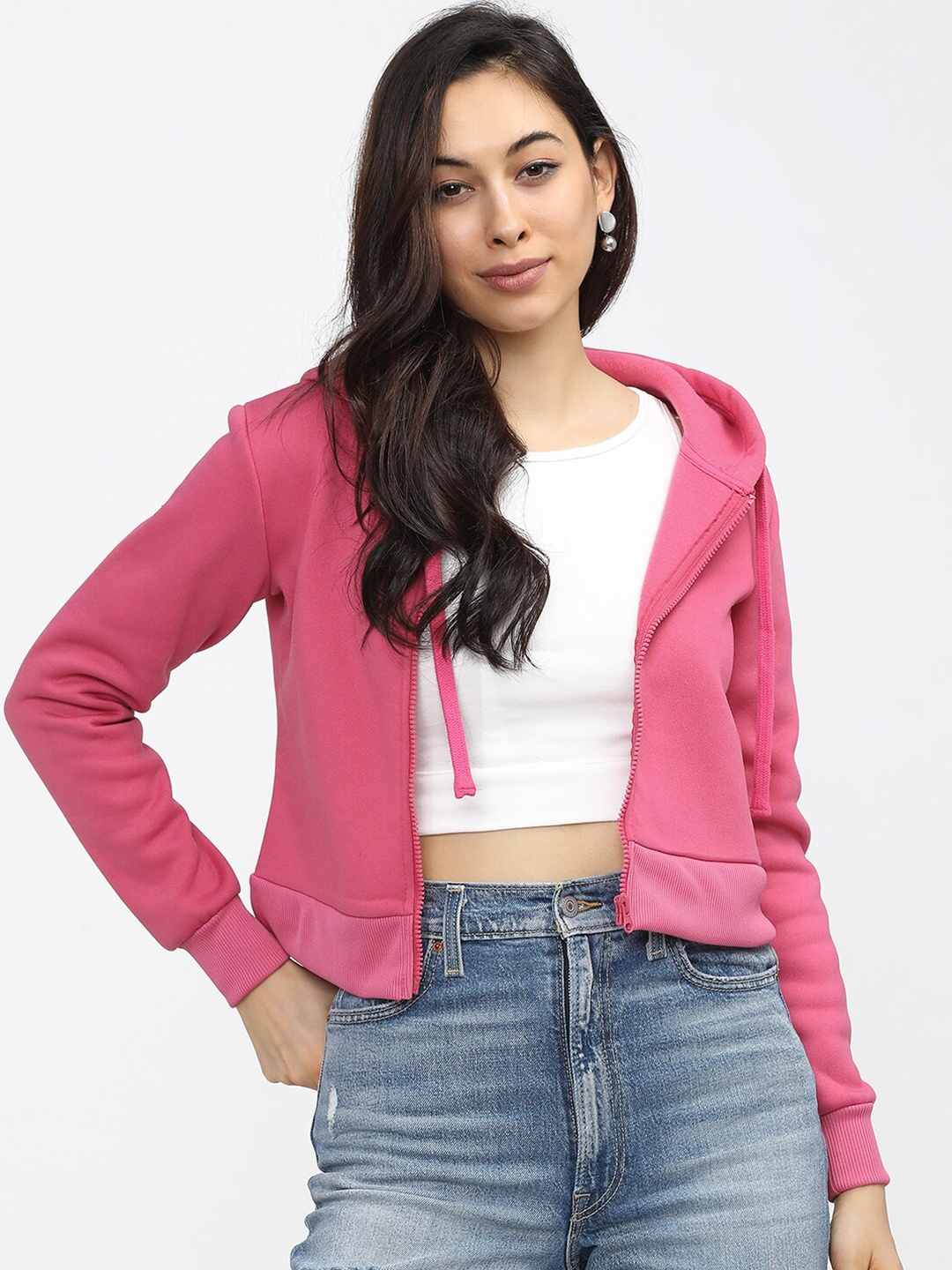 

Tokyo Talkies Women Pink Solid Hooded Sweatshirt