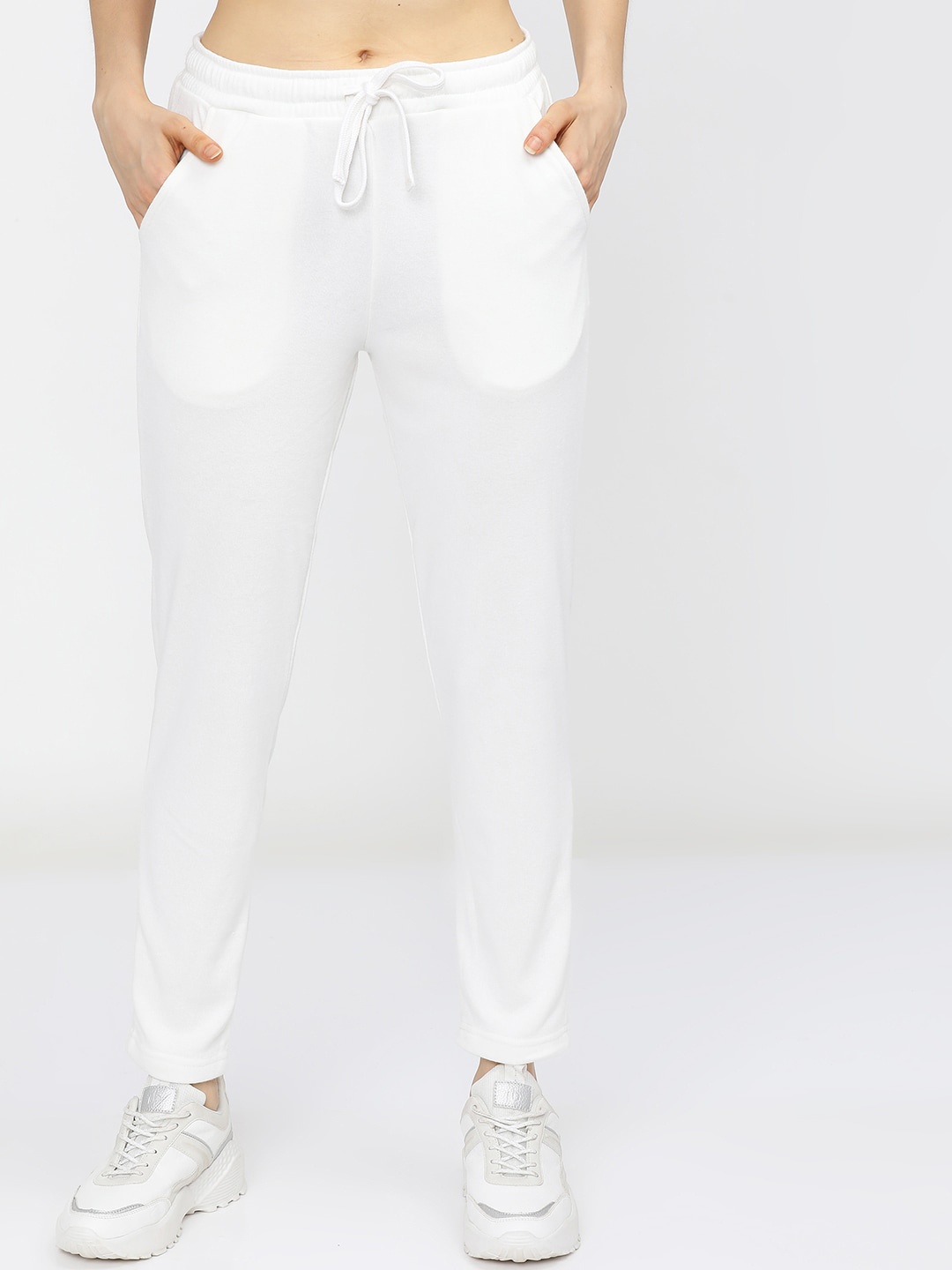 

Tokyo Talkies Women White Solid Casual Track Pants