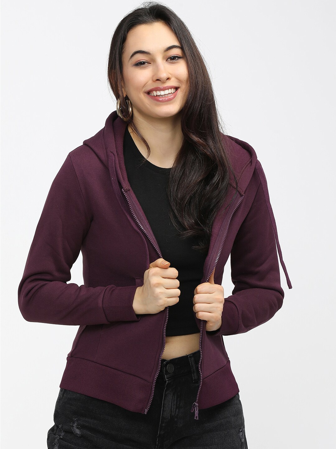 

Tokyo Talkies Women Purple Hooded Sweatshirt