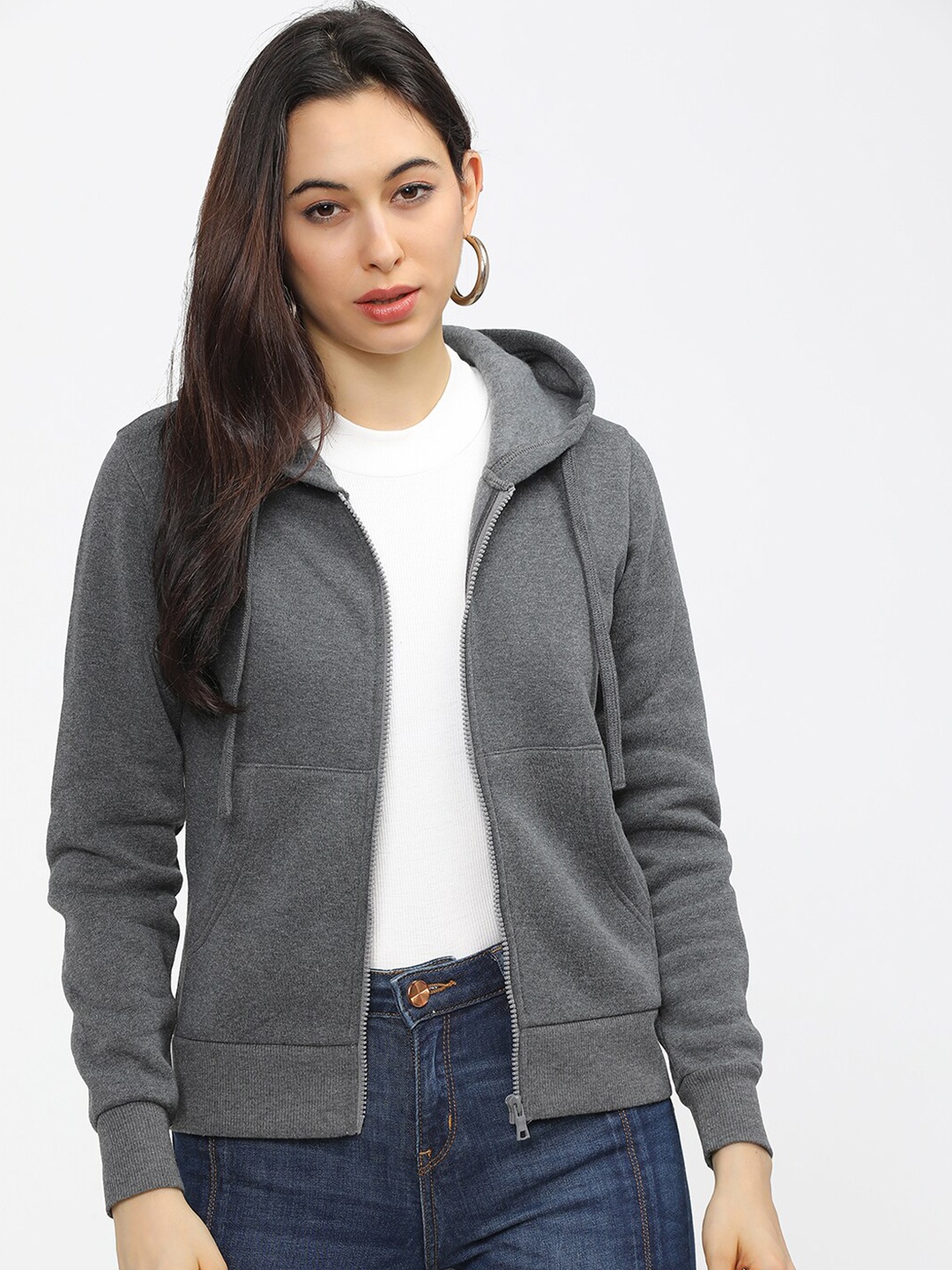 

Tokyo Talkies Women Grey Hooded Sweatshirt