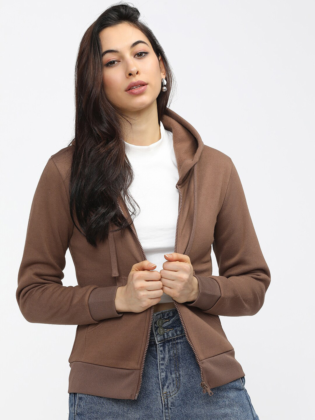 

Tokyo Talkies Women Brown Hooded Sweatshirt