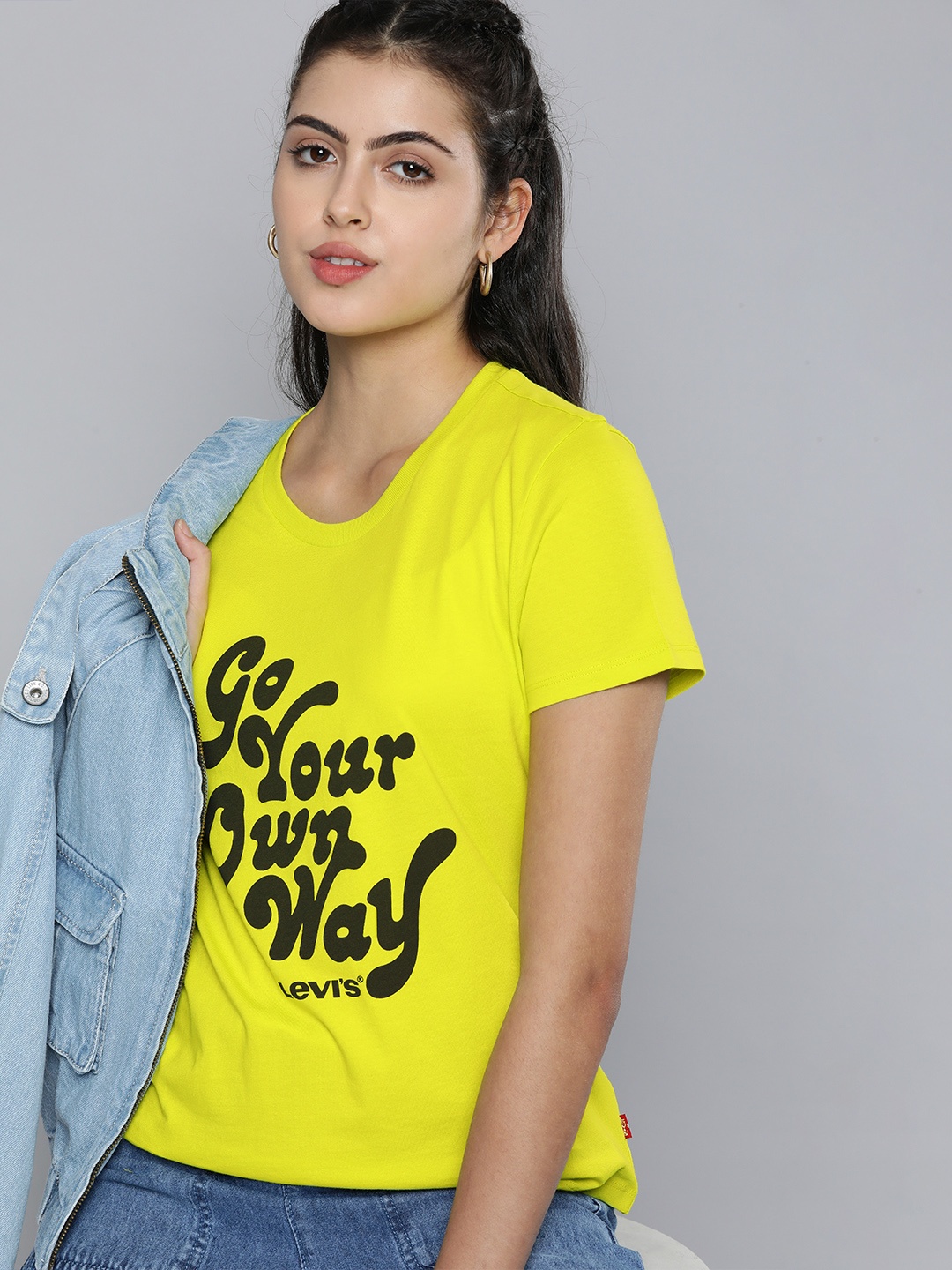 

Levis Women Yellow Typography Printed Pure Cotton T-shirt