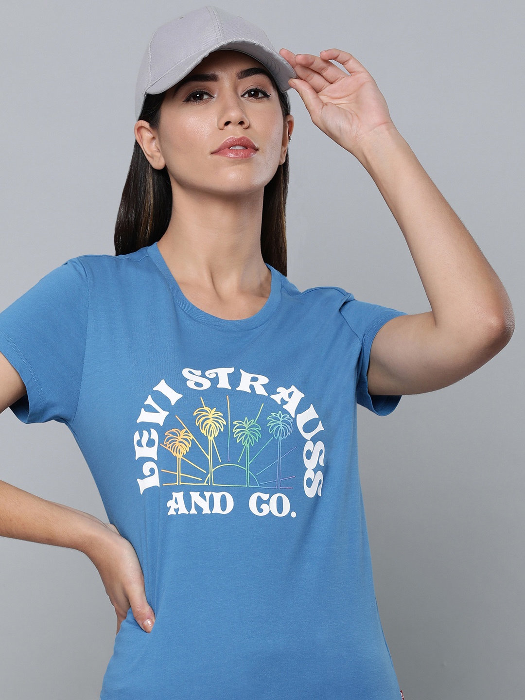 

Levis Women Blue & White Typography Printed Casual T-shirt