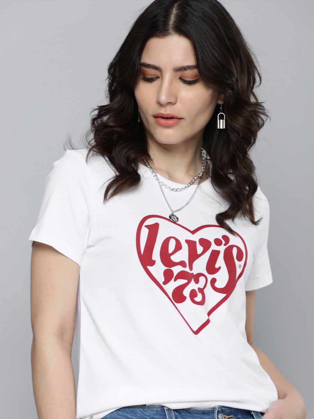 

Levis Women White Printed Pure Cotton Casual T-shirt