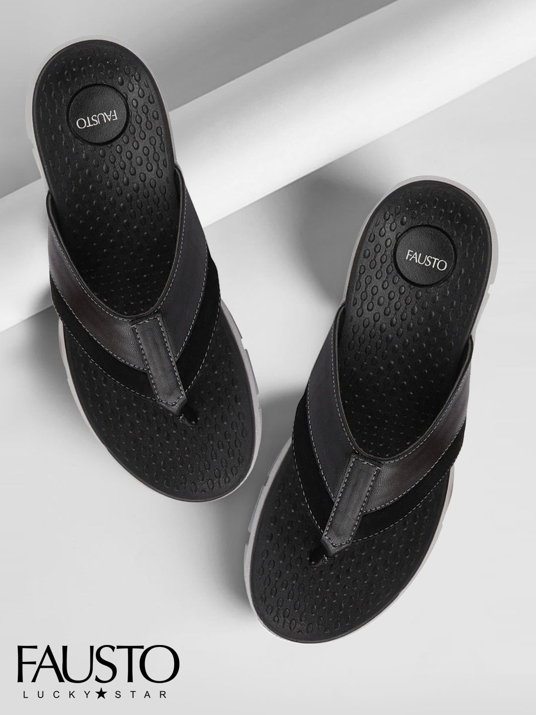 

FAUSTO Men Black & Grey Thong Flip-Flops
