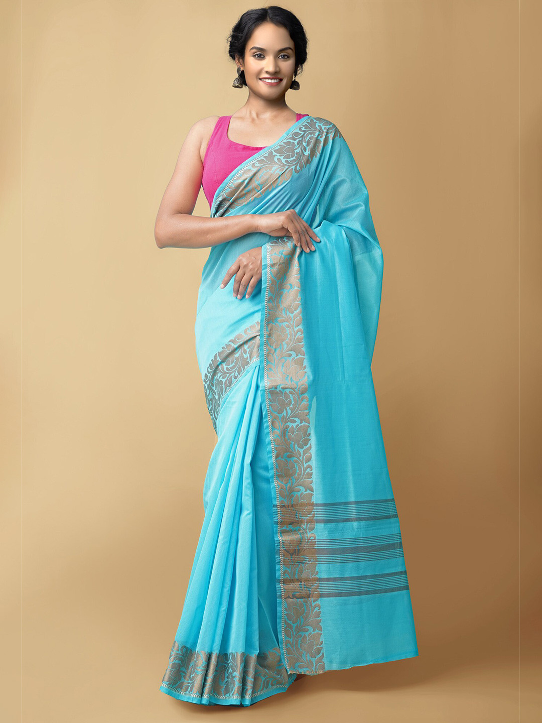 

Unnati Silks Blue Woven Design Silk Cotton Bhagalpuri Saree