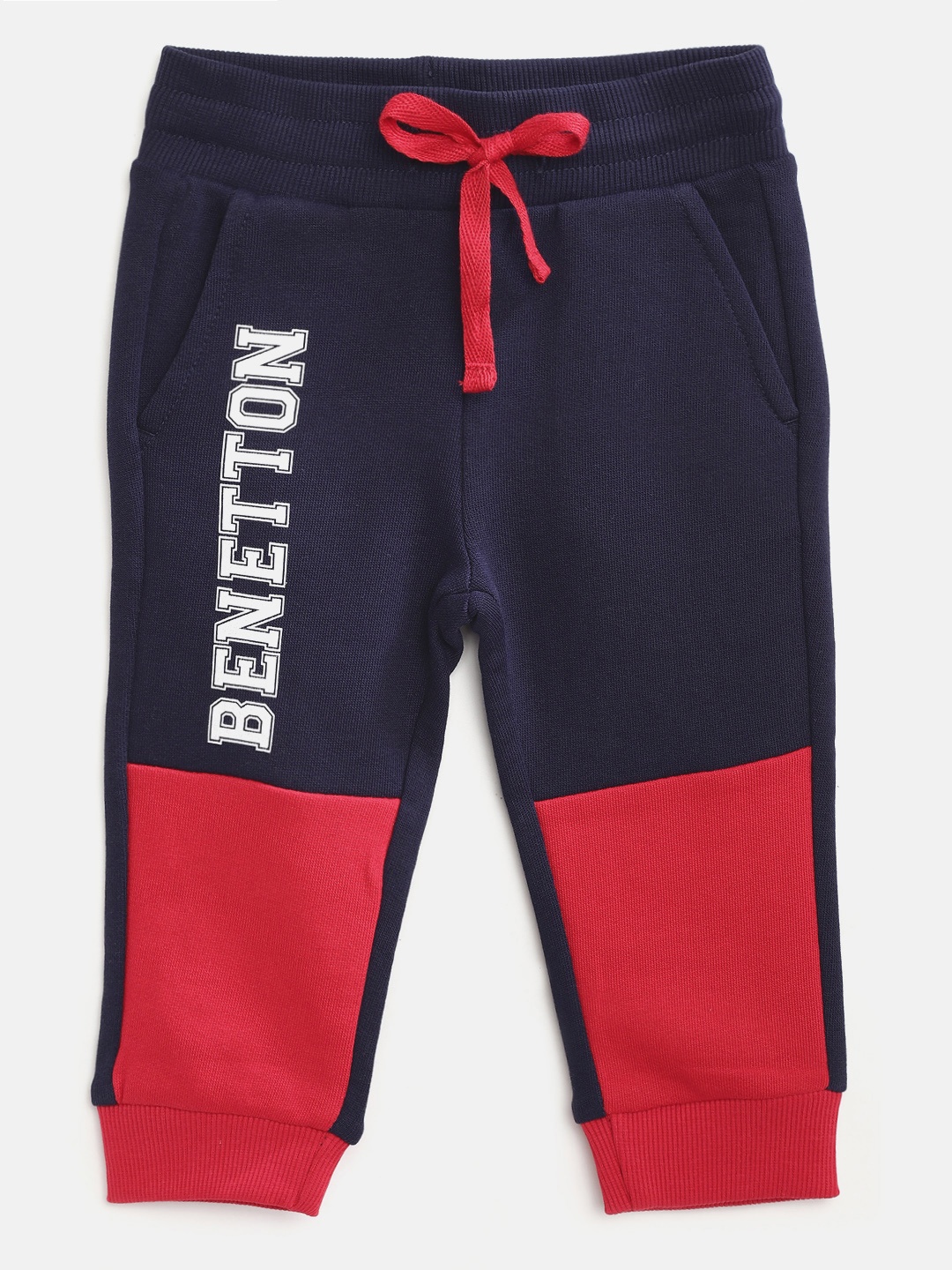 United Colors of Benetton Boys Navy Blue & Red Pure Cotton Colourblocked Joggers