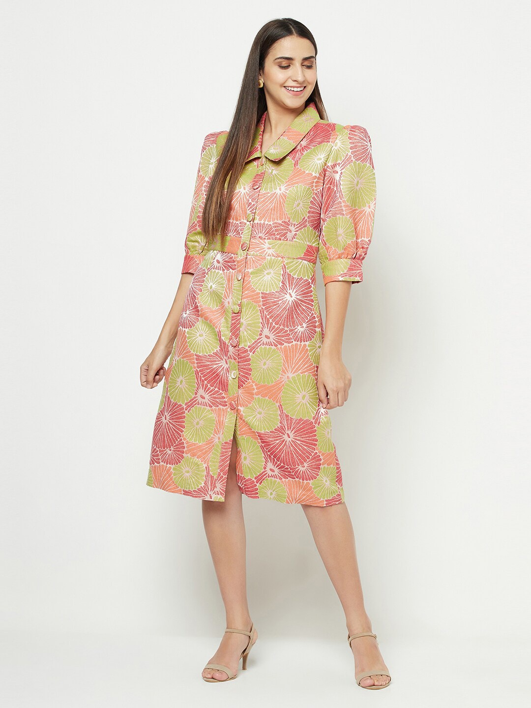 

BLANC9 Green & Pink Floral Jacquard Blazer Dress