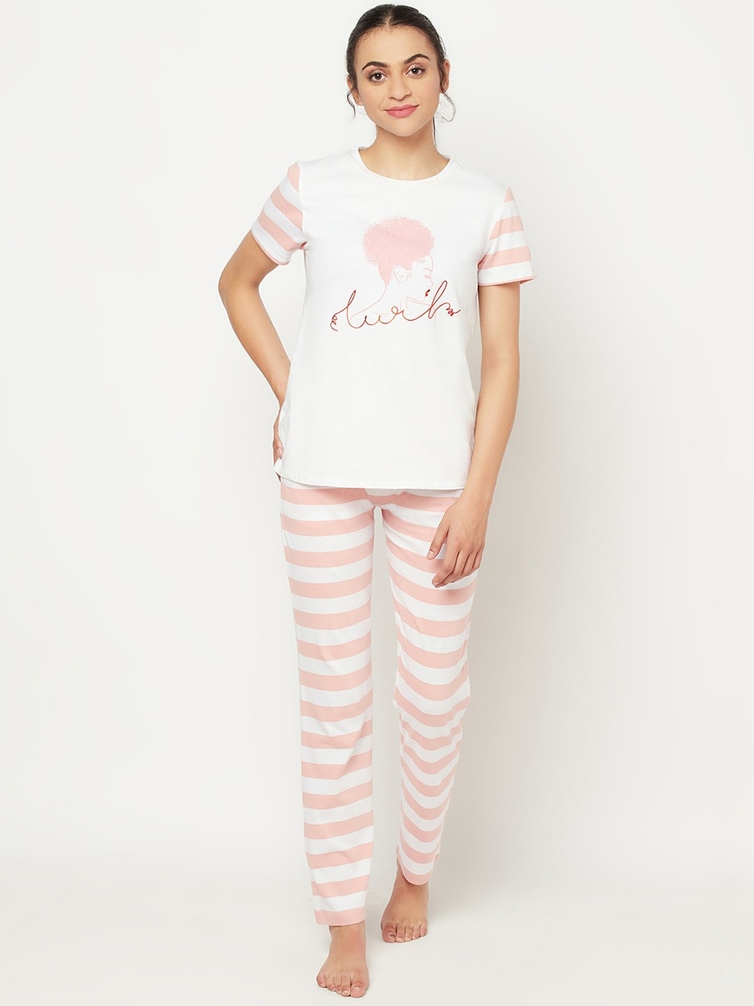 

SQew Women Pink & White Night suit