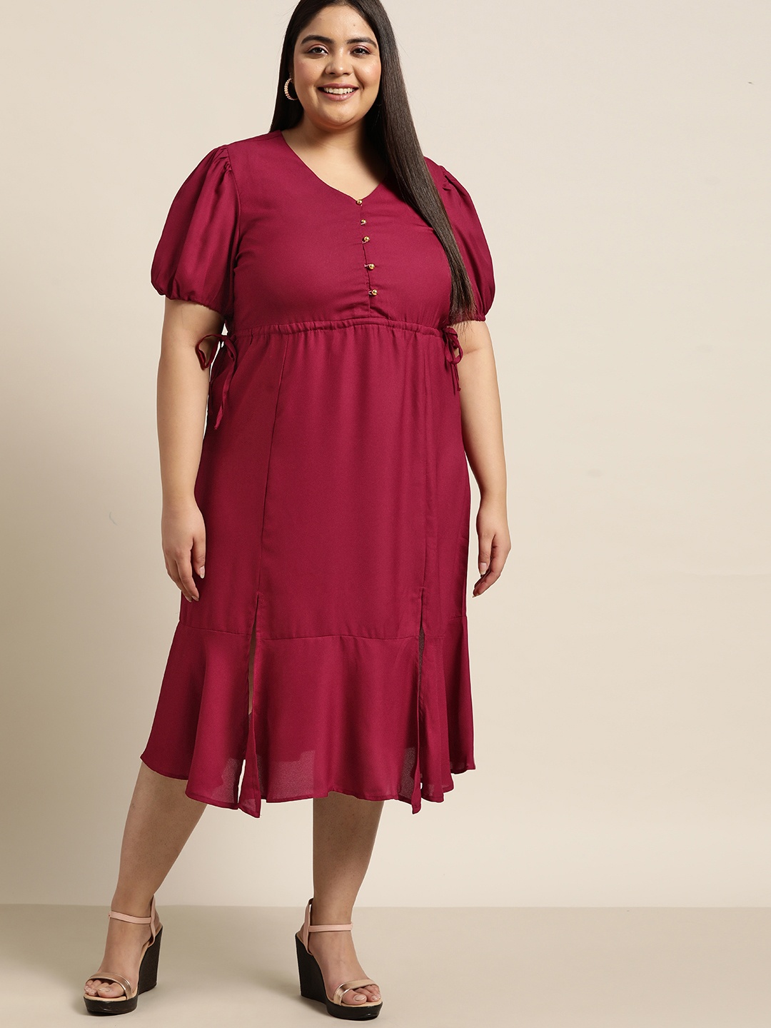 

Sztori Women Plus Size Maroon A-Line Maxi Dress