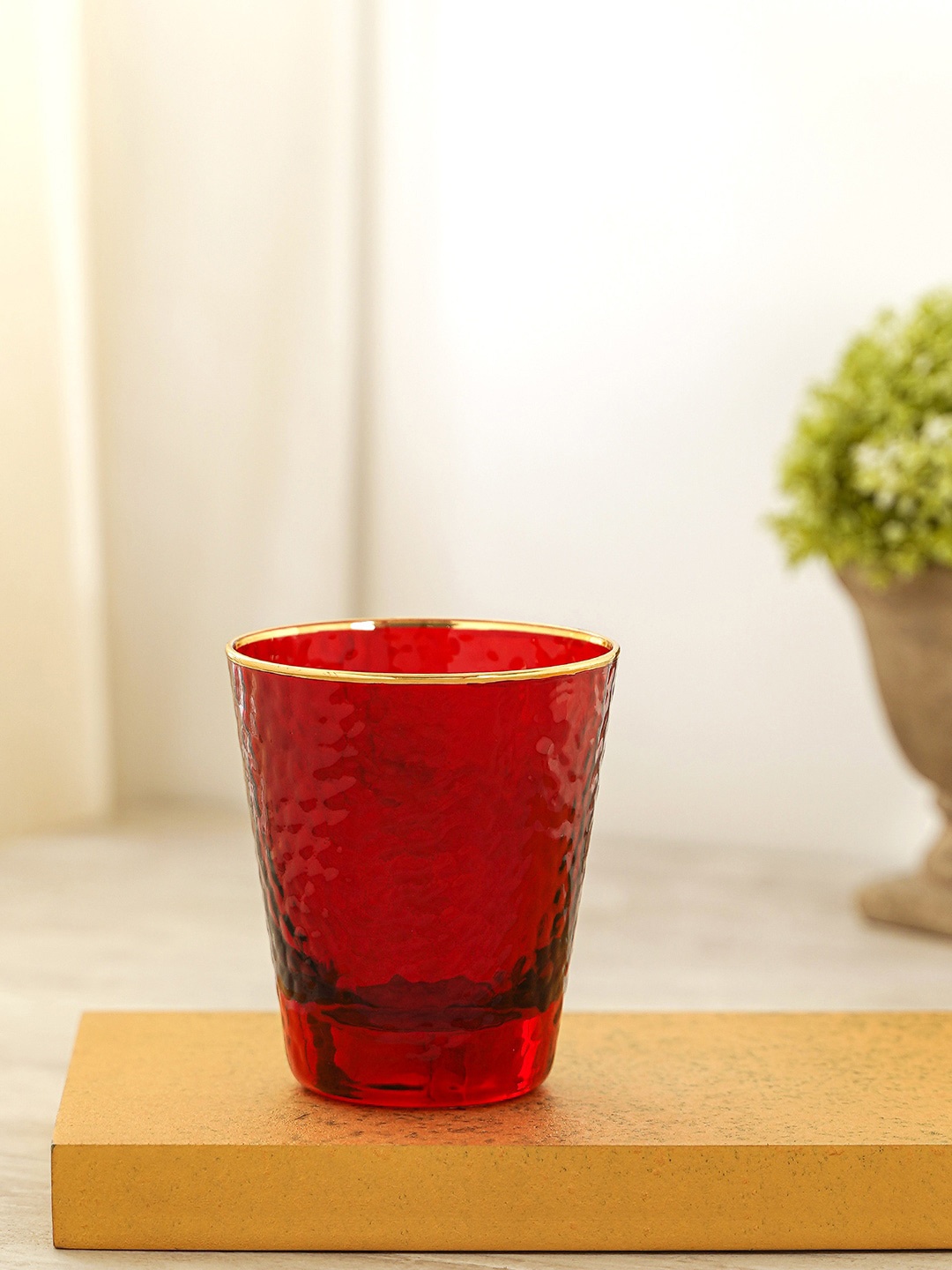 

Pure Home and Living Set Of 4 Red Textured Glass Tumblers