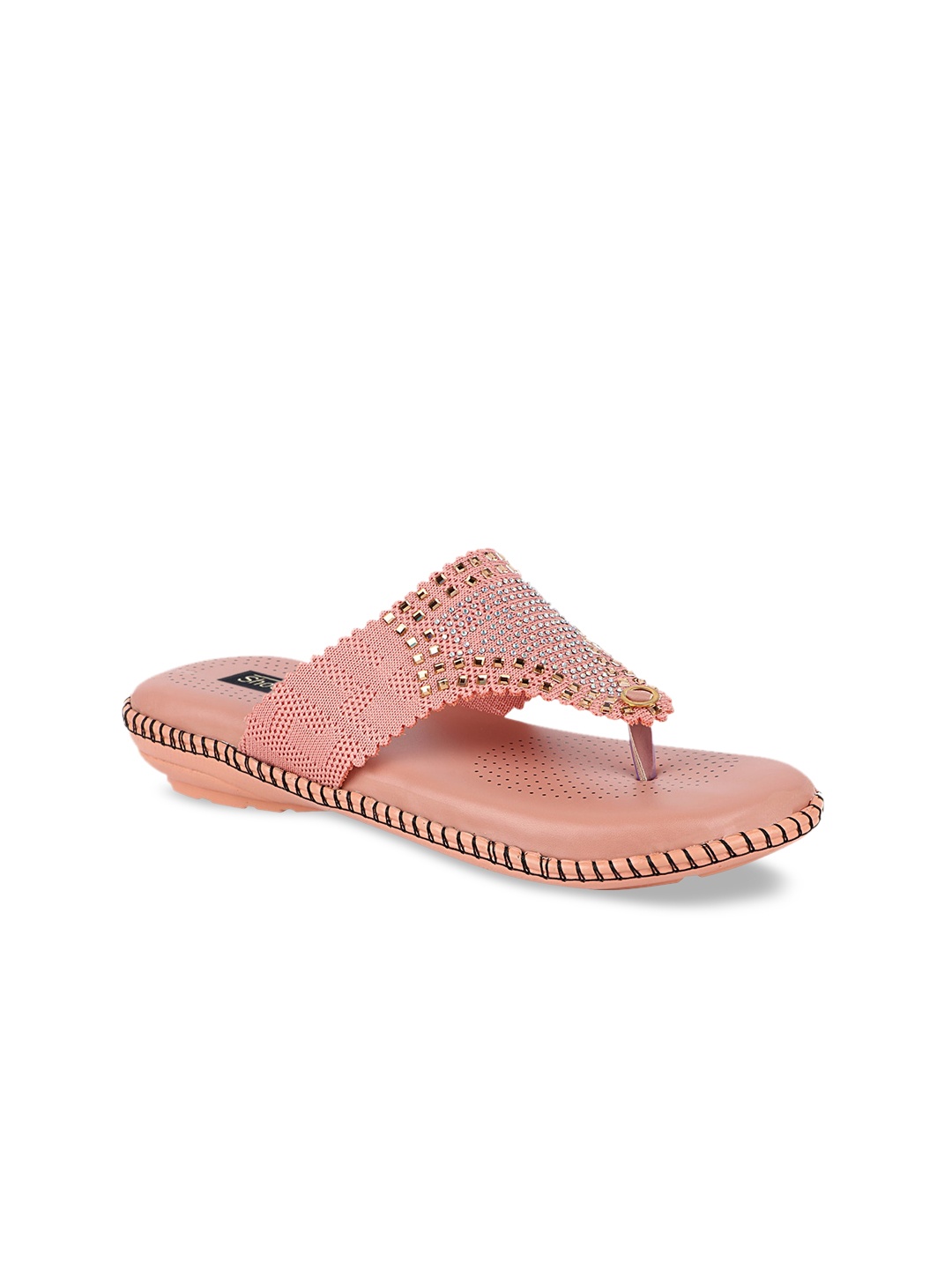 

Shoetopia Women Pink Textured Open Toe Flats with Laser Cuts