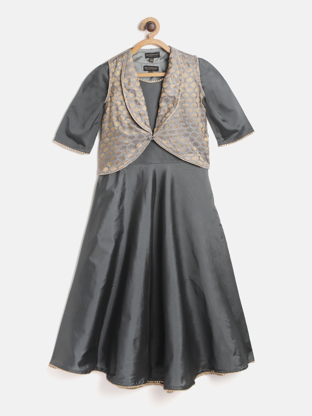 

Readiprint Fashions Grey & Gold-Toned Jacquard Ethnic Maxi Dress