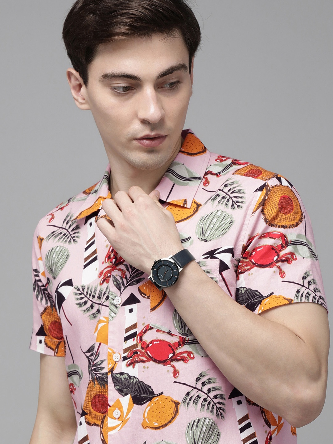 

THE BEAR HOUSE Men Pink Slim Fit Printed Casual Shirt