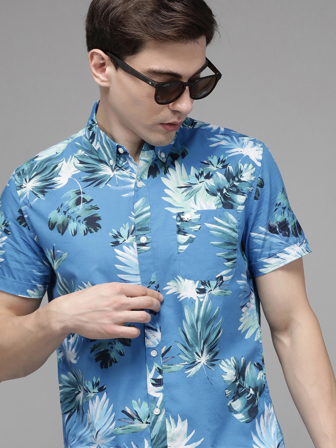 

THE BEAR HOUSE Men Blue Slim Fit Printed Pure Cotton Casual Shirt