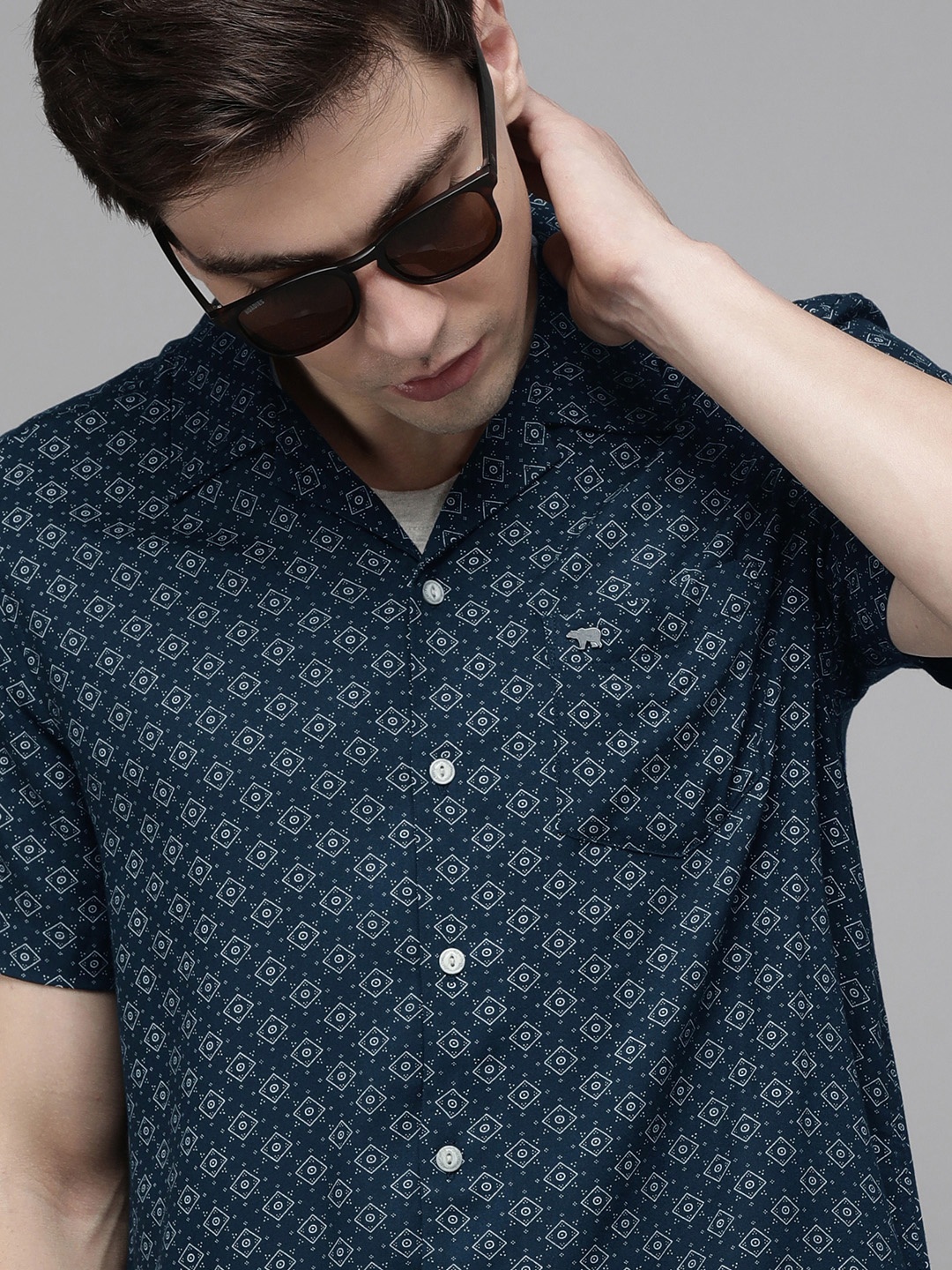 

THE BEAR HOUSE Men Blue Slim Fit Printed Casual Shirt
