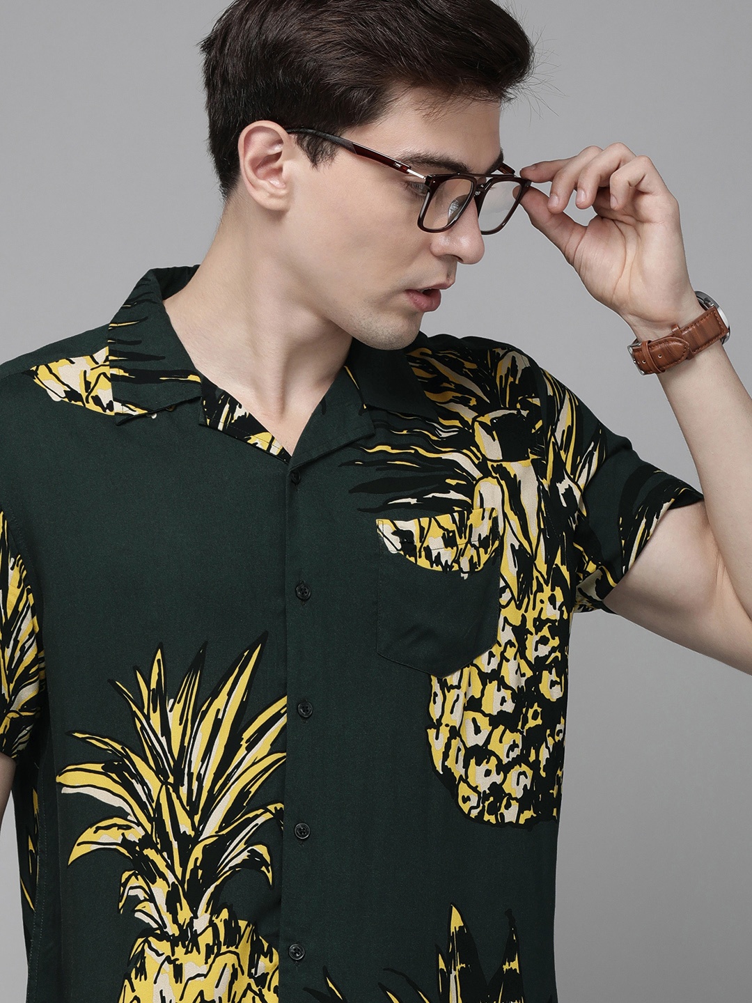 

THE BEAR HOUSE Men Green Slim Fit Printed Casual Shirt