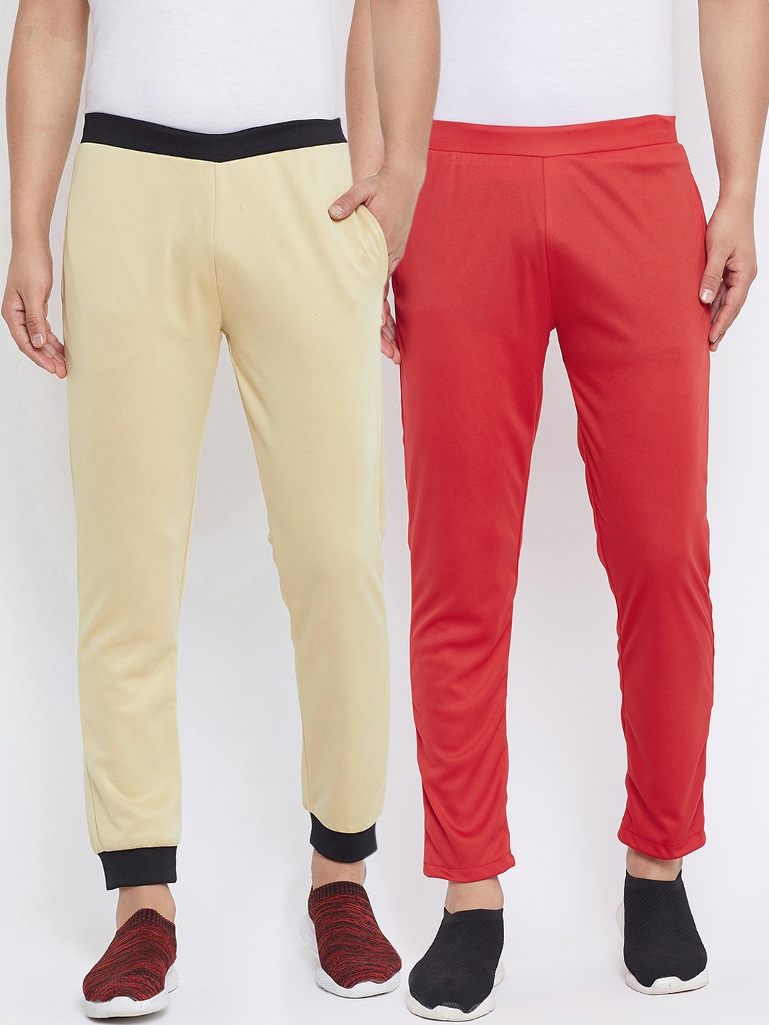 

armure Men Pack Of 2 Red & Beige Solid Track Pants