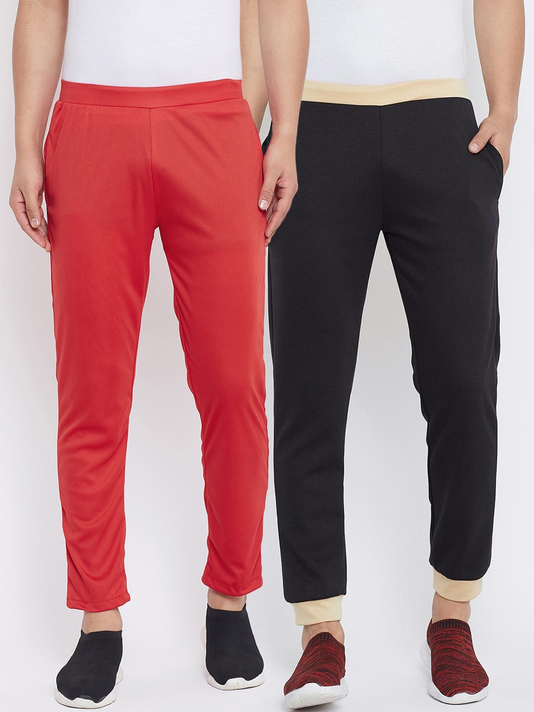 

armure Men Pack Of 2 Red & Black Solid Track Pants
