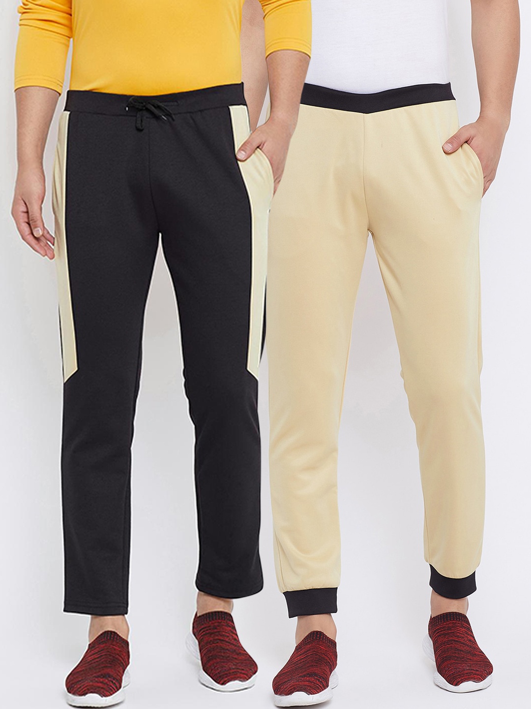 

armure Men Pack Of 2 Beige & Black Solid Track Pants