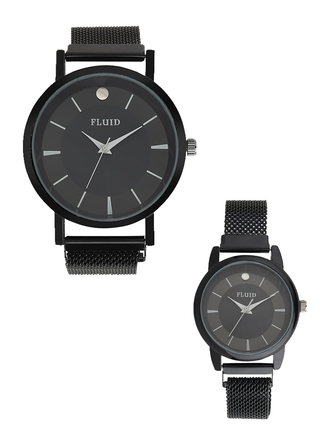 

FLUID Unisex Black Dial & Bracelet Style Straps Analogue Couple Watches FL-817PR-BK01