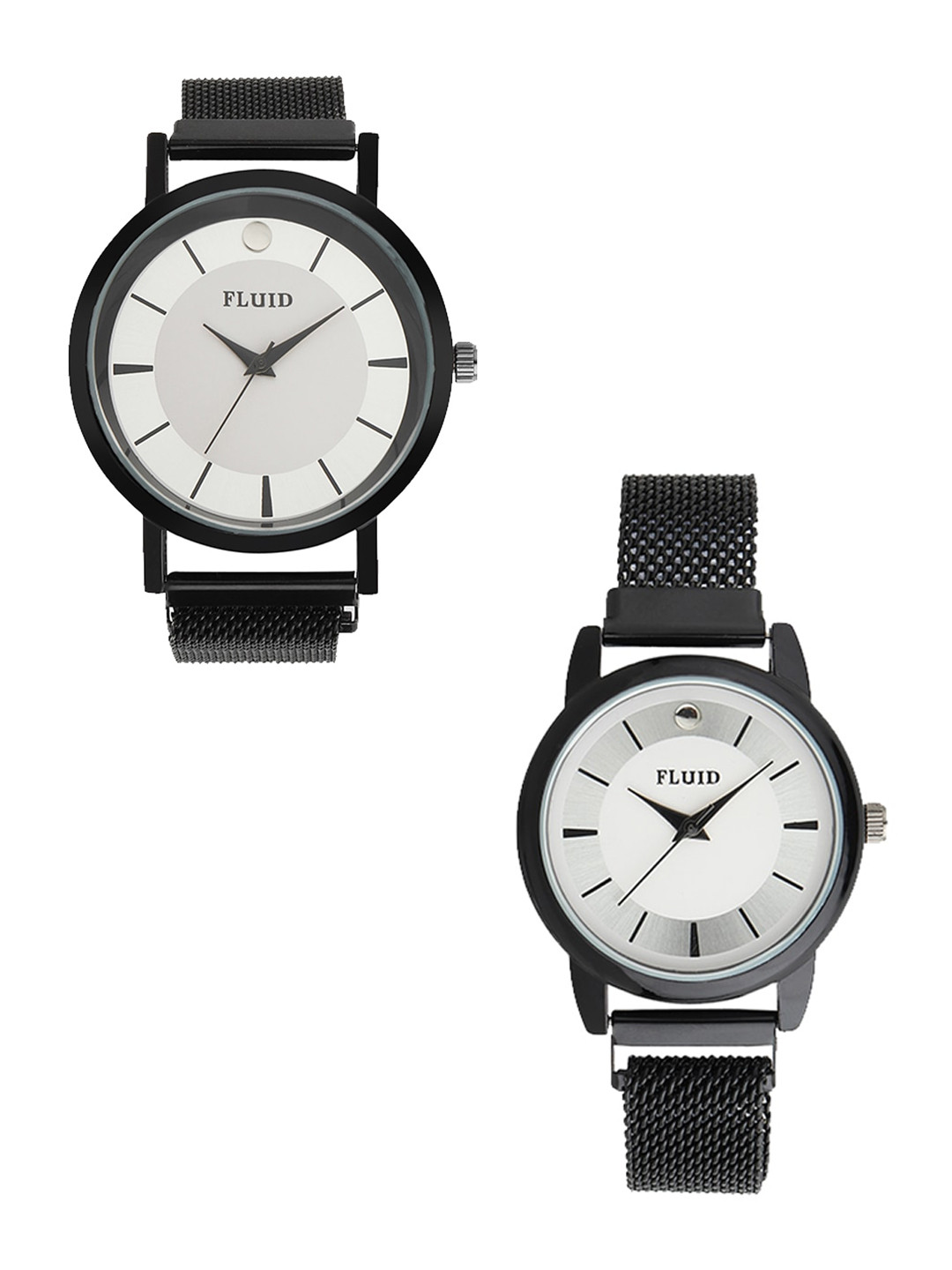 

FLUID Unisex Combo of 2 White Dial & Black Bracelet Style Straps Watch Gift Set
