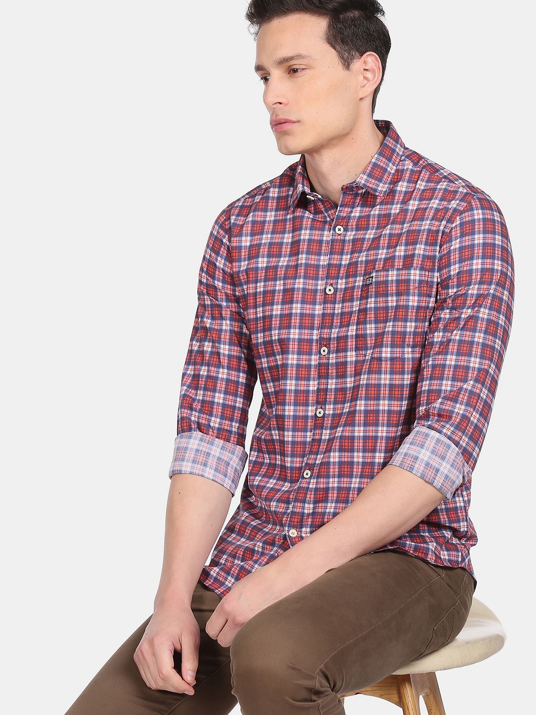 

Arrow Sport Men Orange & Blue Checked Casual Shirt