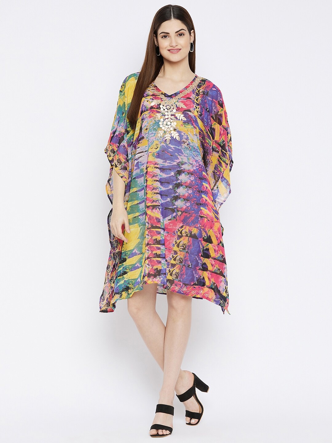 

Ruhaans Women Multicoloured Georgette Kaftan Dress, Multi